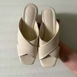 Cream Leather Mules with Criss-Cross Straps